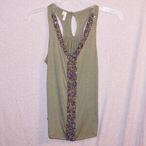 Studio Y Beaded Sequin Keyhole Green Tank Top Size XS